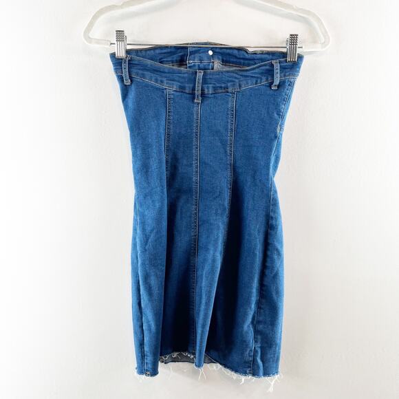 Edikted Strapless Ebony Bodycon Denim Mini Dress Blue Small - Picture 5 of 8